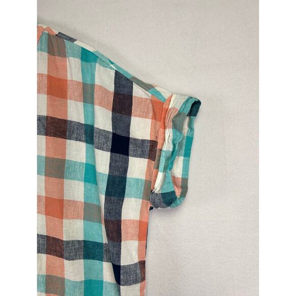 St Johns Bay Short Sleeve Relaxed Checkered Plaid Shirt - Size Large Linen - Picture 4 of 12